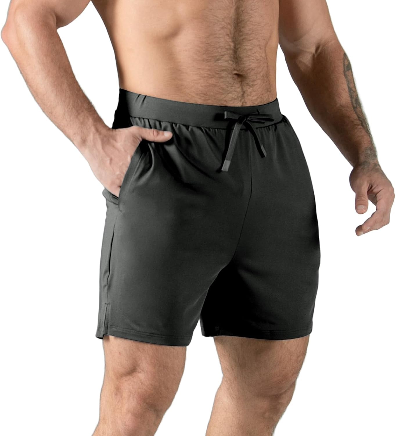 Mens Elastic Waistband Gym Shorts with Zipper Pocket Quick Dry Lightweight Running Workout Shorts