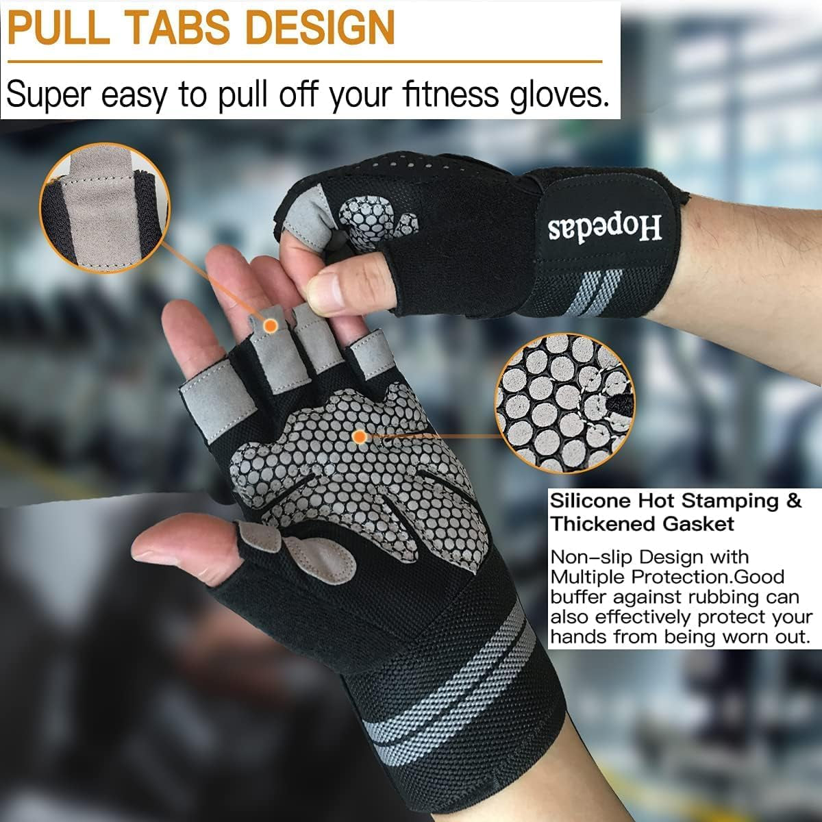 Workout Gloves Weight Lifting Gloves with Wrist Support for Men & Women,Breathable Exercise Gloves Sports for Training,Fitness, Gym,Pull Ups，Full Palm Protection，Black