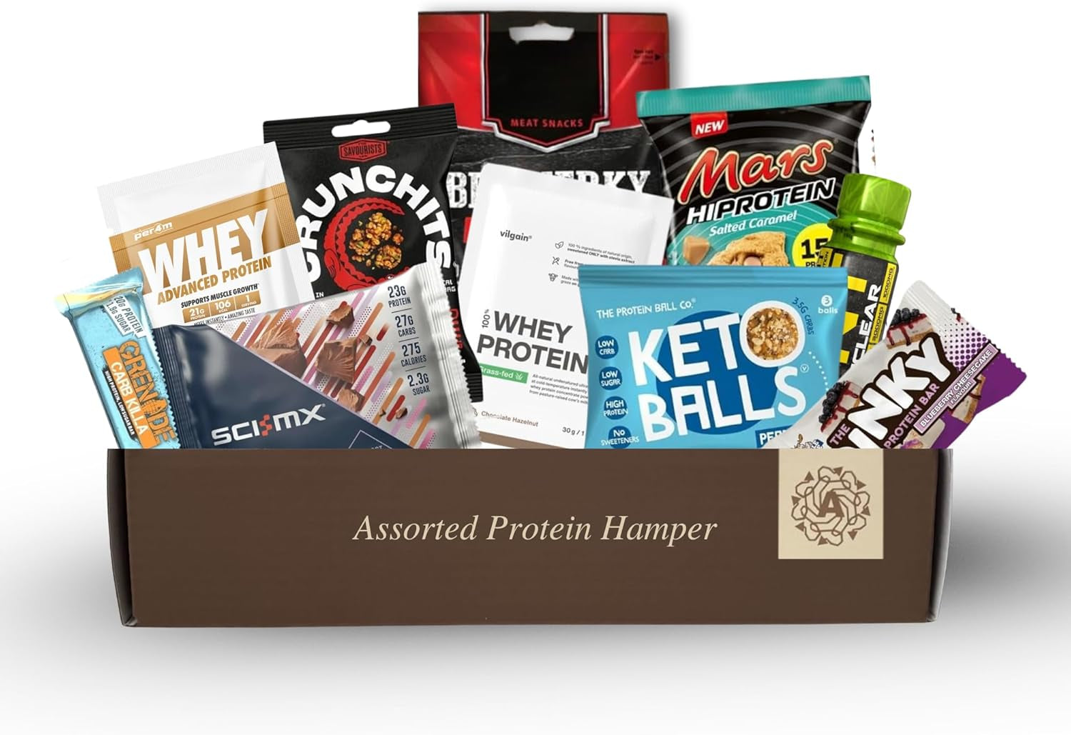 Protein Hamper - This Protein Gift Set & Fitness Hamper Includes 10X Items. Gym Gifts for Men & Women. Mens Snacks Gift Set. Protein Gift Box.