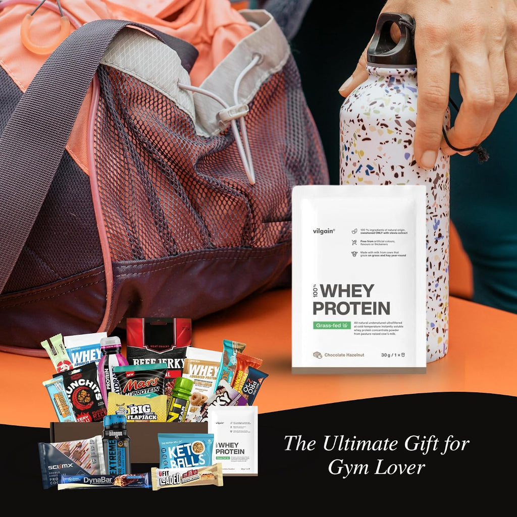 Protein Hamper - This Protein Gift Set & Fitness Hamper Includes 10X Items. Gym Gifts for Men & Women. Mens Snacks Gift Set. Protein Gift Box.