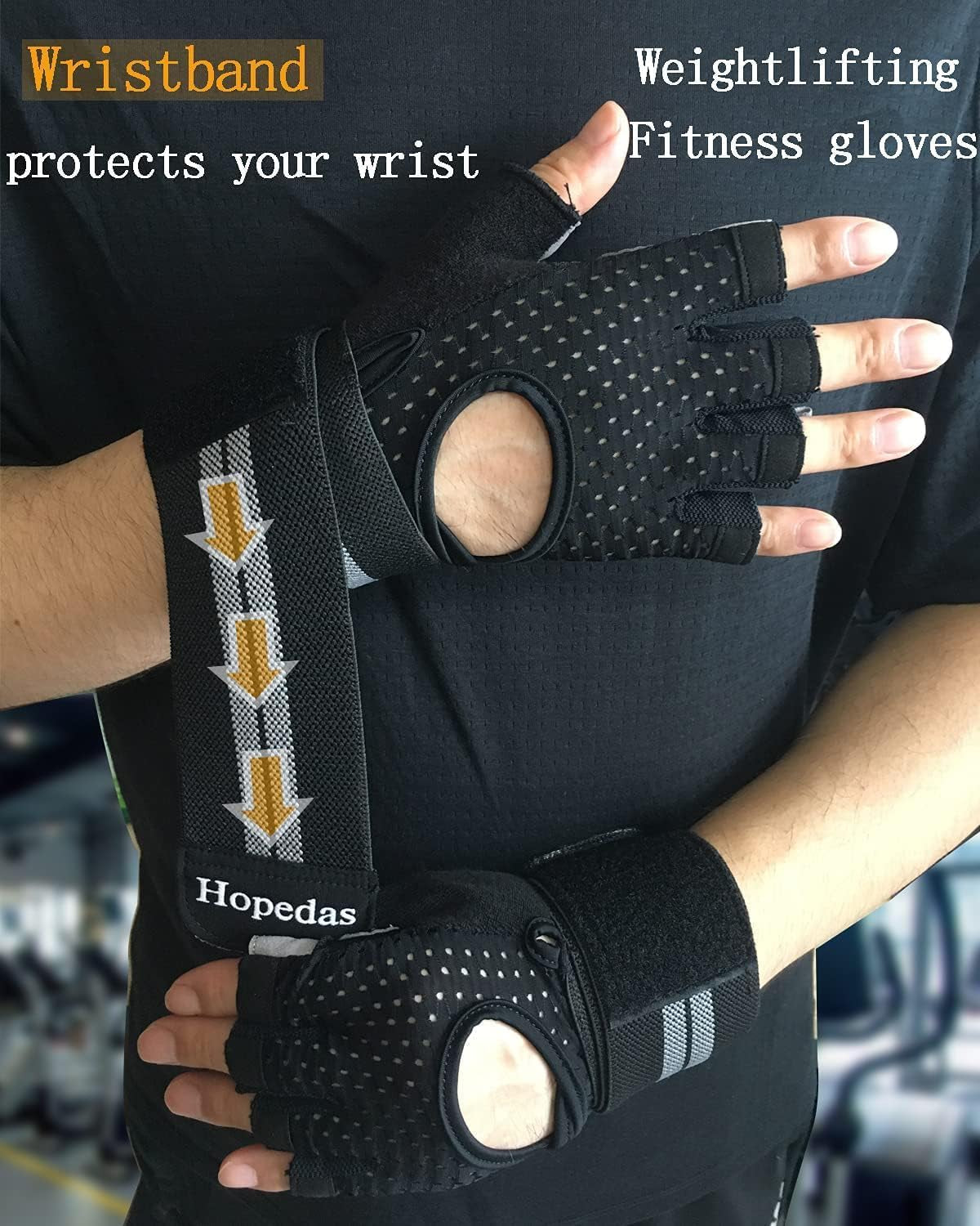 Workout Gloves Weight Lifting Gloves with Wrist Support for Men & Women,Breathable Exercise Gloves Sports for Training,Fitness, Gym,Pull Ups，Full Palm Protection，Black
