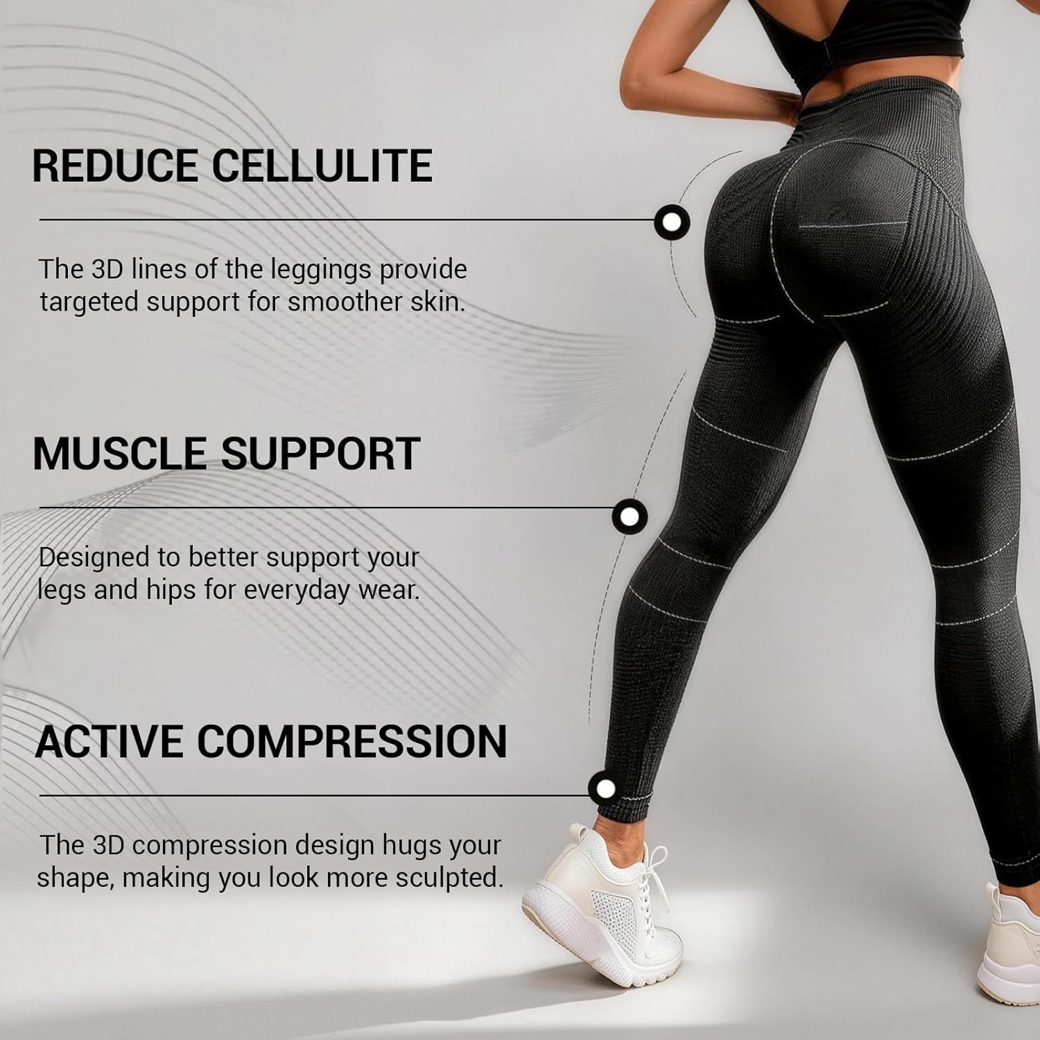 3D Compression Leggings Women, High Waist anti Cellulite Leggings, Workout Bum Scrunch Butt Lift Leggings, Gym Trousers Womens