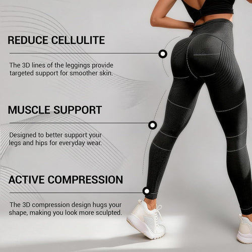 3D Compression Leggings Women, High Waist anti Cellulite Leggings, Workout Bum Scrunch Butt Lift Leggings, Gym Trousers Womens